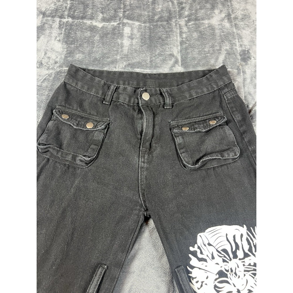 SLP Jeans Womens Black Dark Street Print Gothic Punk‎ Metal Distressed Pant Sz M - Picture 7 of 15